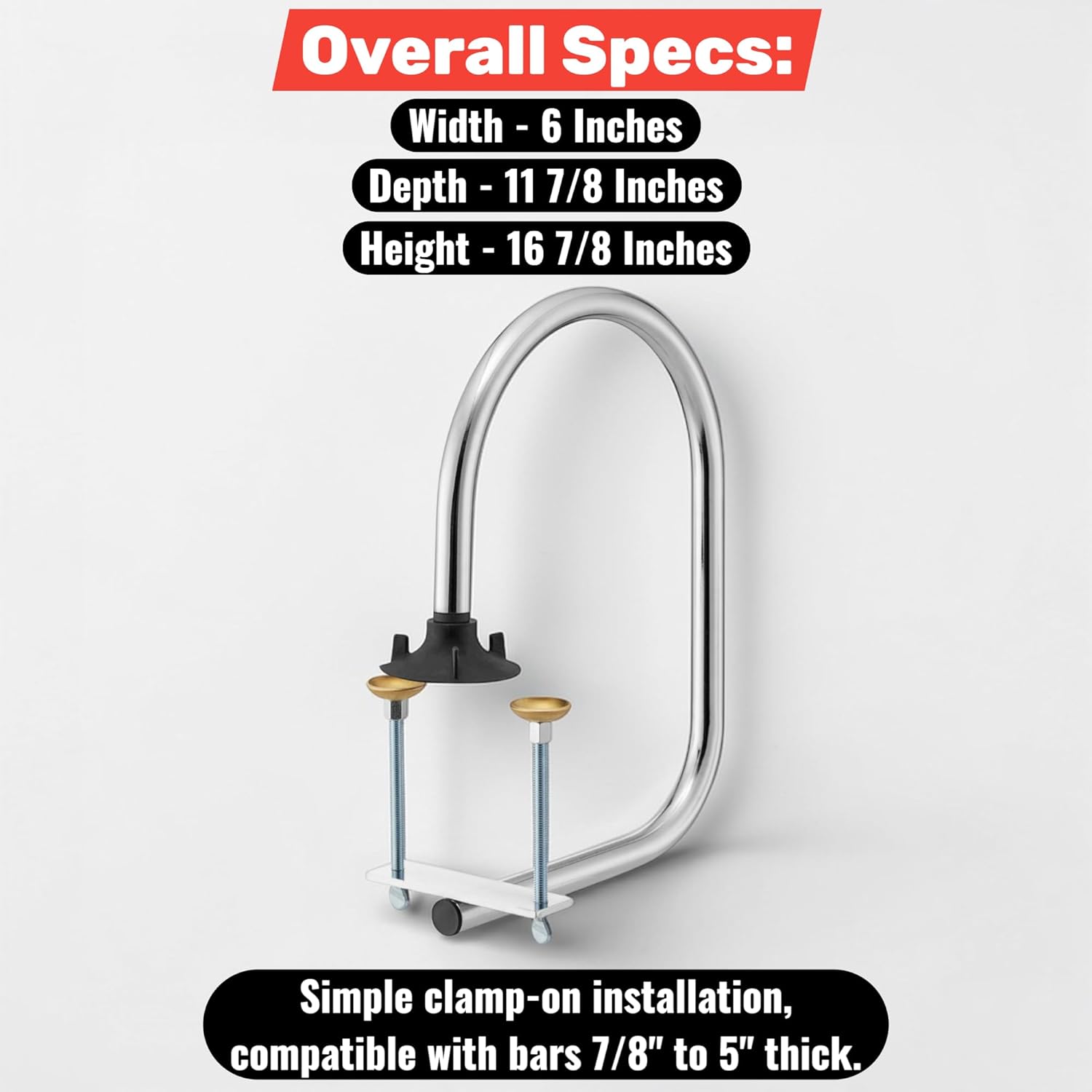 Chrome Waitress Stall Service Rail for Bars, Clamp-On Underbar Server Station Divider, Commercial Chrome-Plated Steel Drink Pickup Rail for Restaurants, Fits 7/8"–5" Bar Tops, 6 x 11.9 x 16.9 in (2)