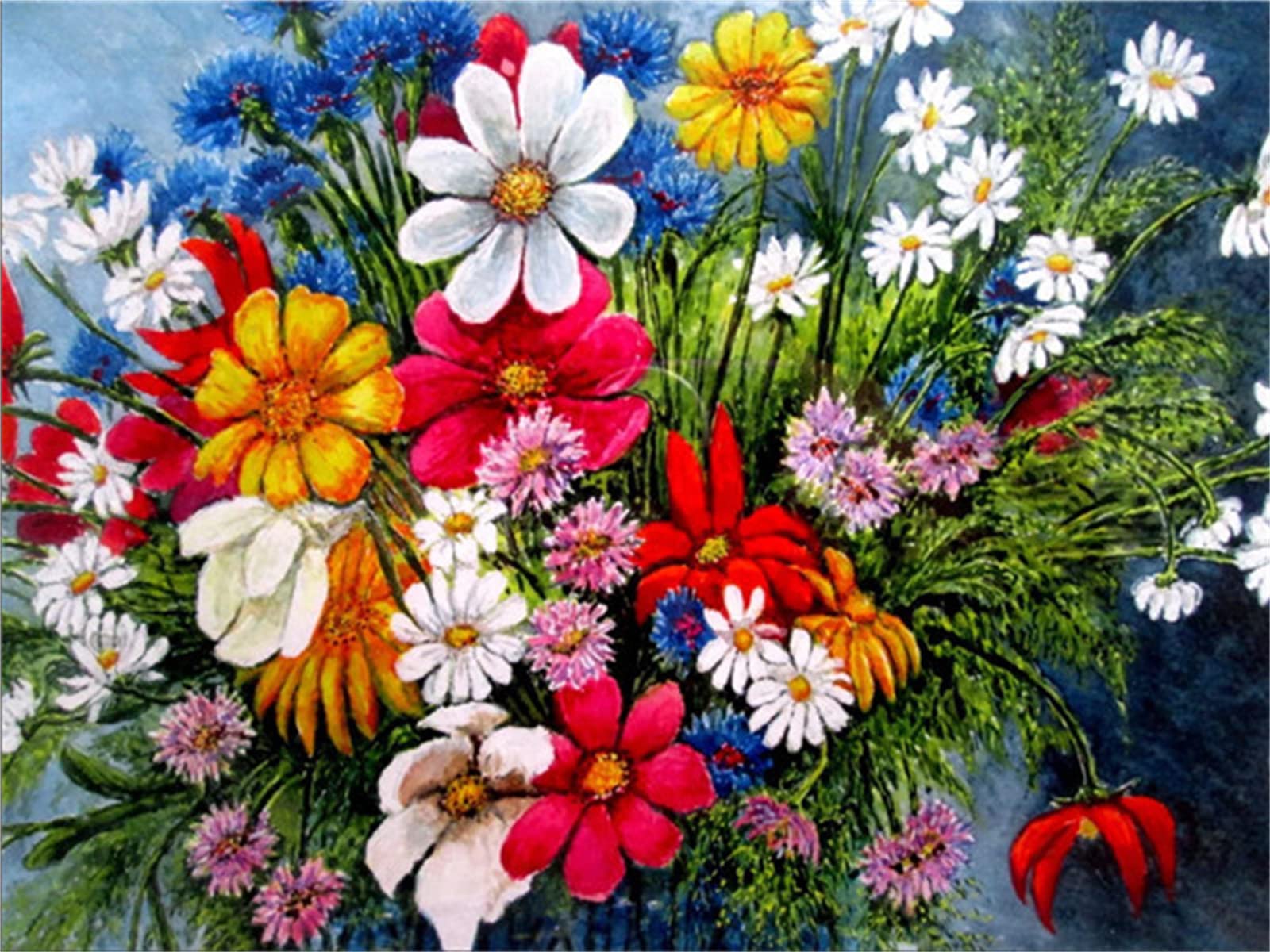 Tableau Diamond Painting Fille Fleur 90x120cm - Kit Complet Strass 5D