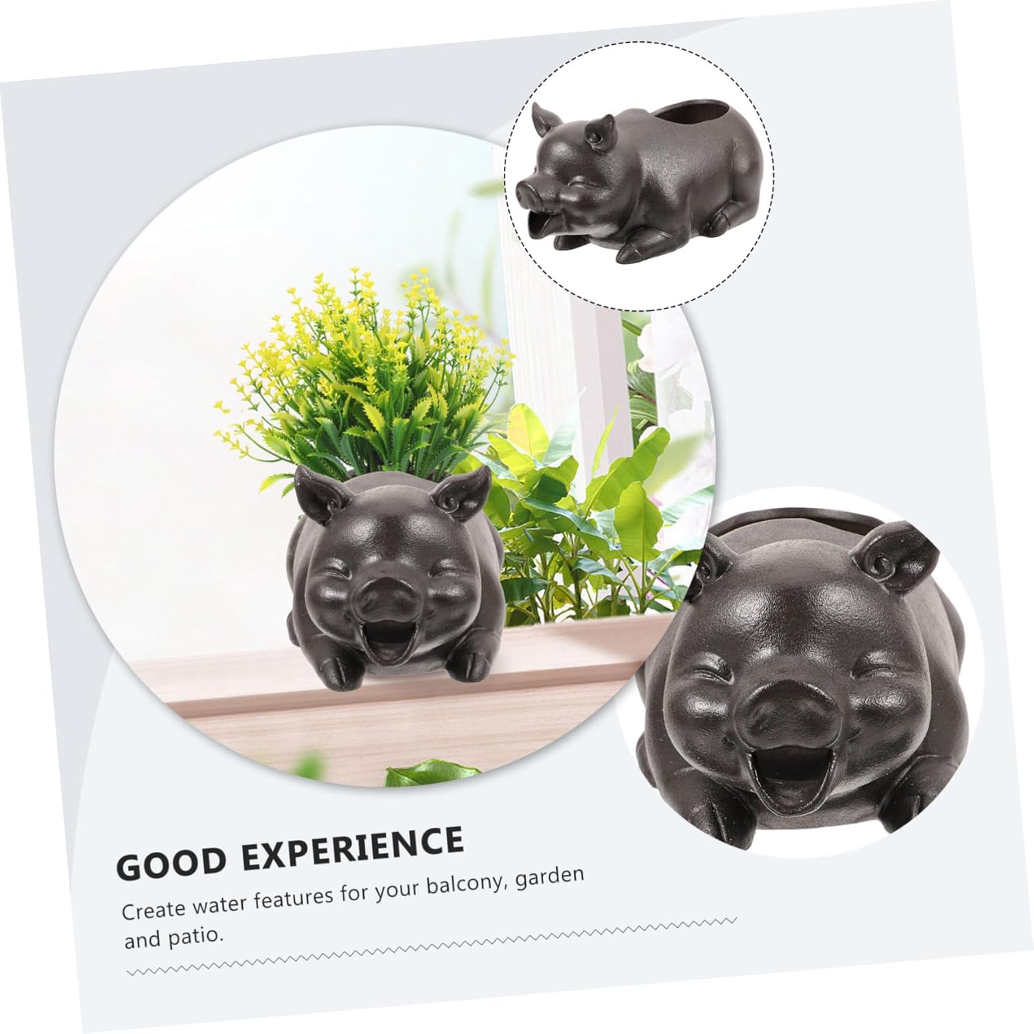 Sosoport Funny Pig Fountain Decor for Garden Waterfall Decoration for Courtyard Artistic Water Circulation Design for Outdoor Spaces and Relaxation