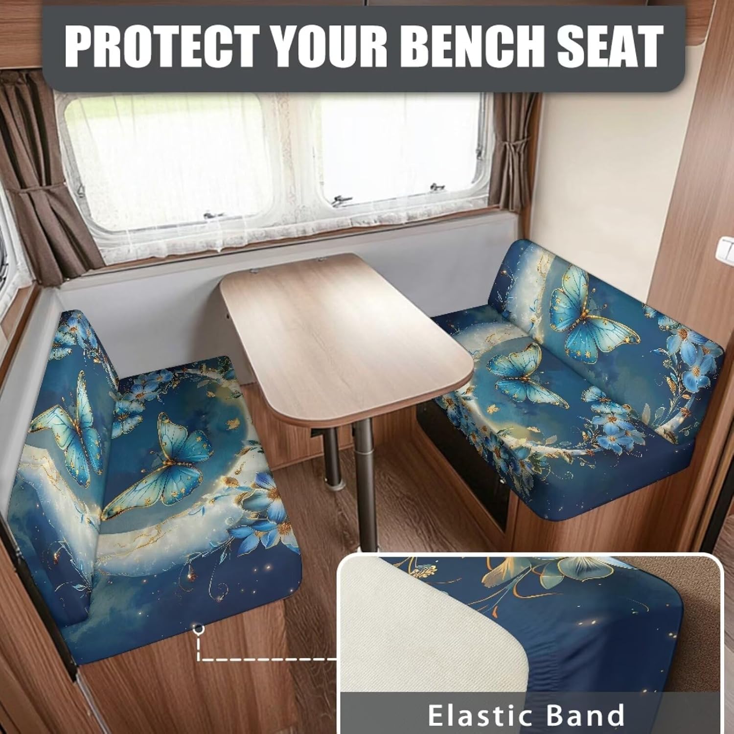 Black USA Camper Accessories for Caravan Rv Sofa Seat Slipcovers Stretch Rv Dinette Cushion Covers Booth Seats Stretch Sofa Seat Slipcovers Rv Sofa Cover Two Piece Set