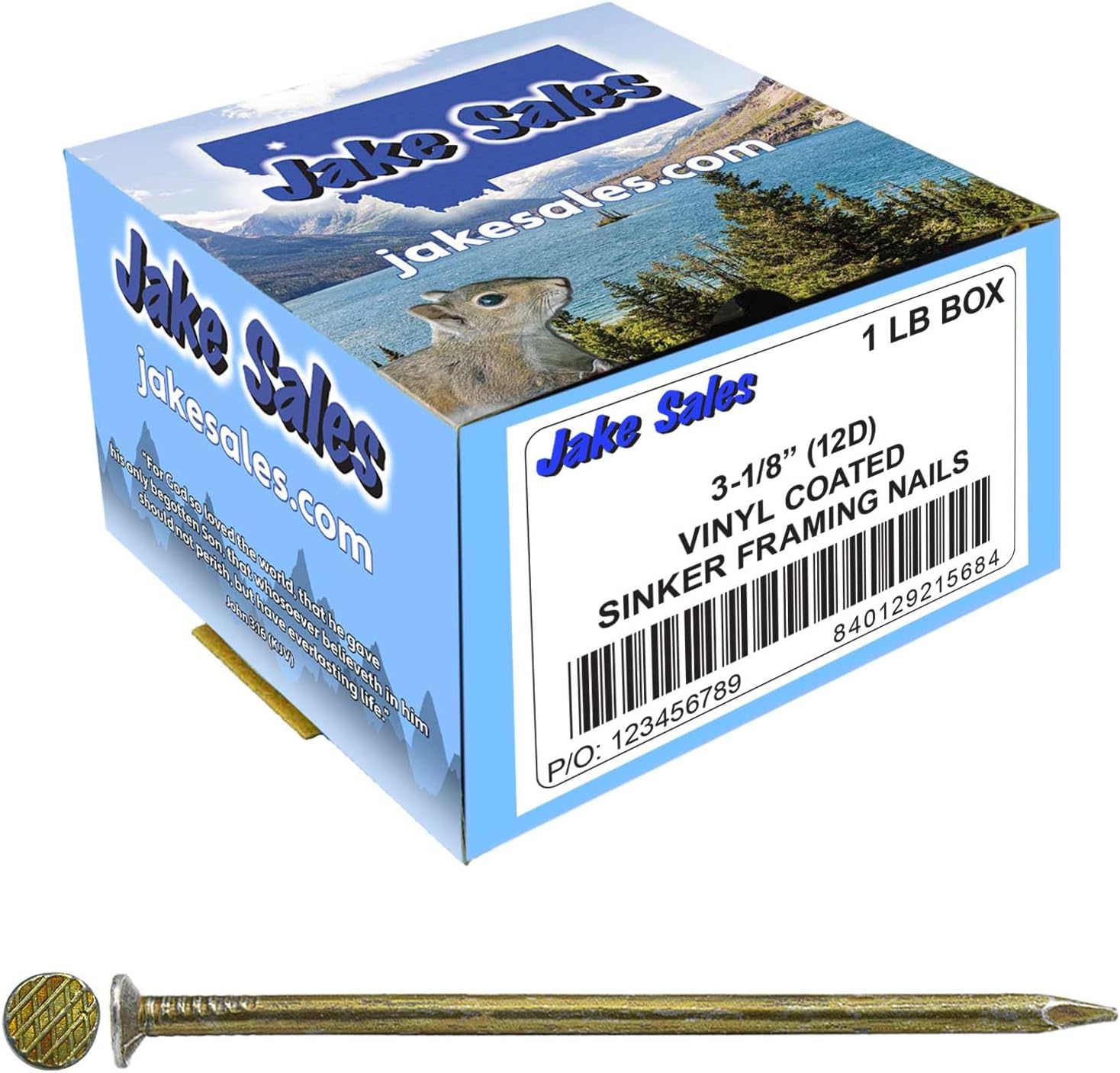3-1/8 Inch (12d) Sinker Framing Nails for General Interior Carpentry and Home Construction - 1 Pound package with ~70 Nails