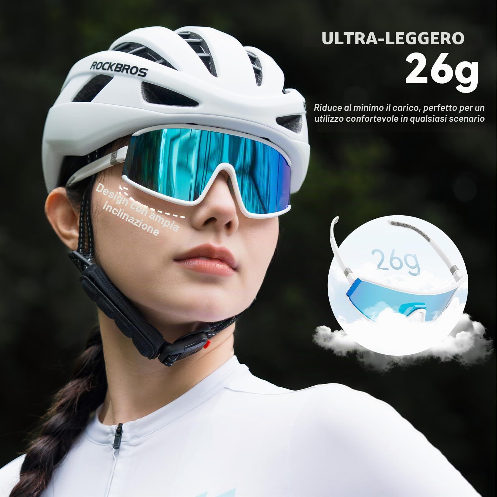 ROCKBROS Occhiali da Ciclismo Fotocromatica Uomo Donna, Occhiali da Sole Sportivi Protezione UV400, Nasello Regolabile, Leggero, Attività All'aria per Bici Guida Golf Sci Pesca Corsa