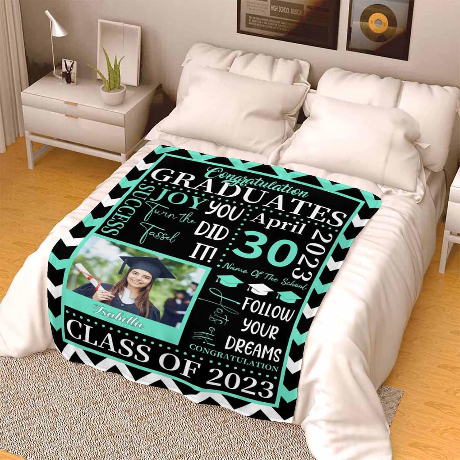 Customized Purple Fleece Blanket Plush Blanket Throw Initials Name Bed Blankets with Photos Gifts for Christmas Birthday Soft Plush Throw Blanket 40"x50"