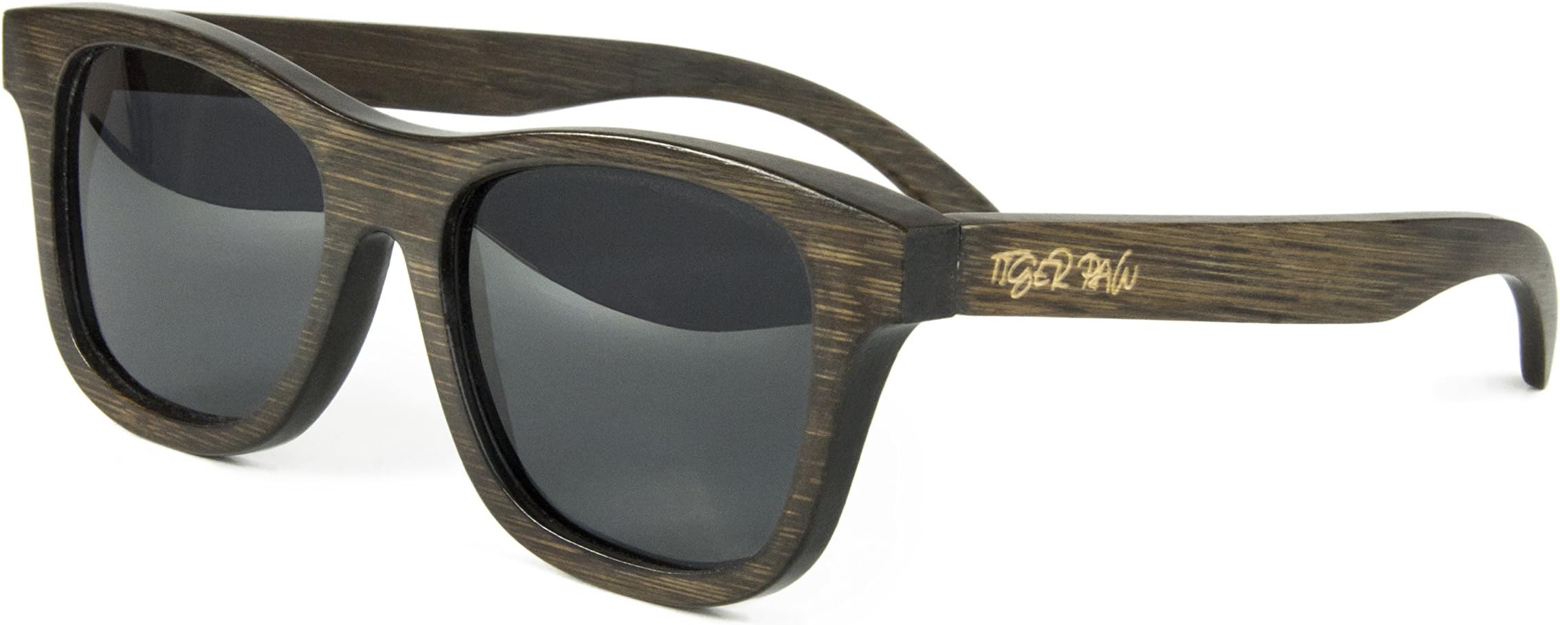 Tiger Paw - Wayfarer Bamboo Sunglasses for Men and Women, Polarized, UV400 Protection (Dark Brown, Black)