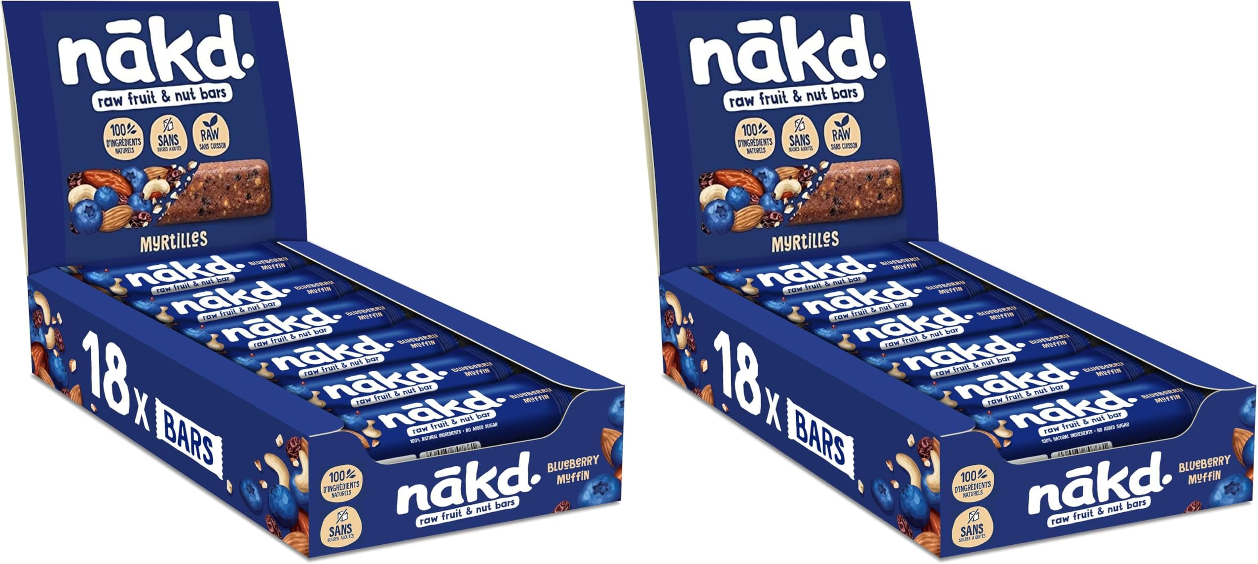 Nakd Blueberry Muffin Natural Fruit & Nut Bars - Vegan - Healthy Snack - Gluten Free - 35g x 18 bars (Pack of 2)