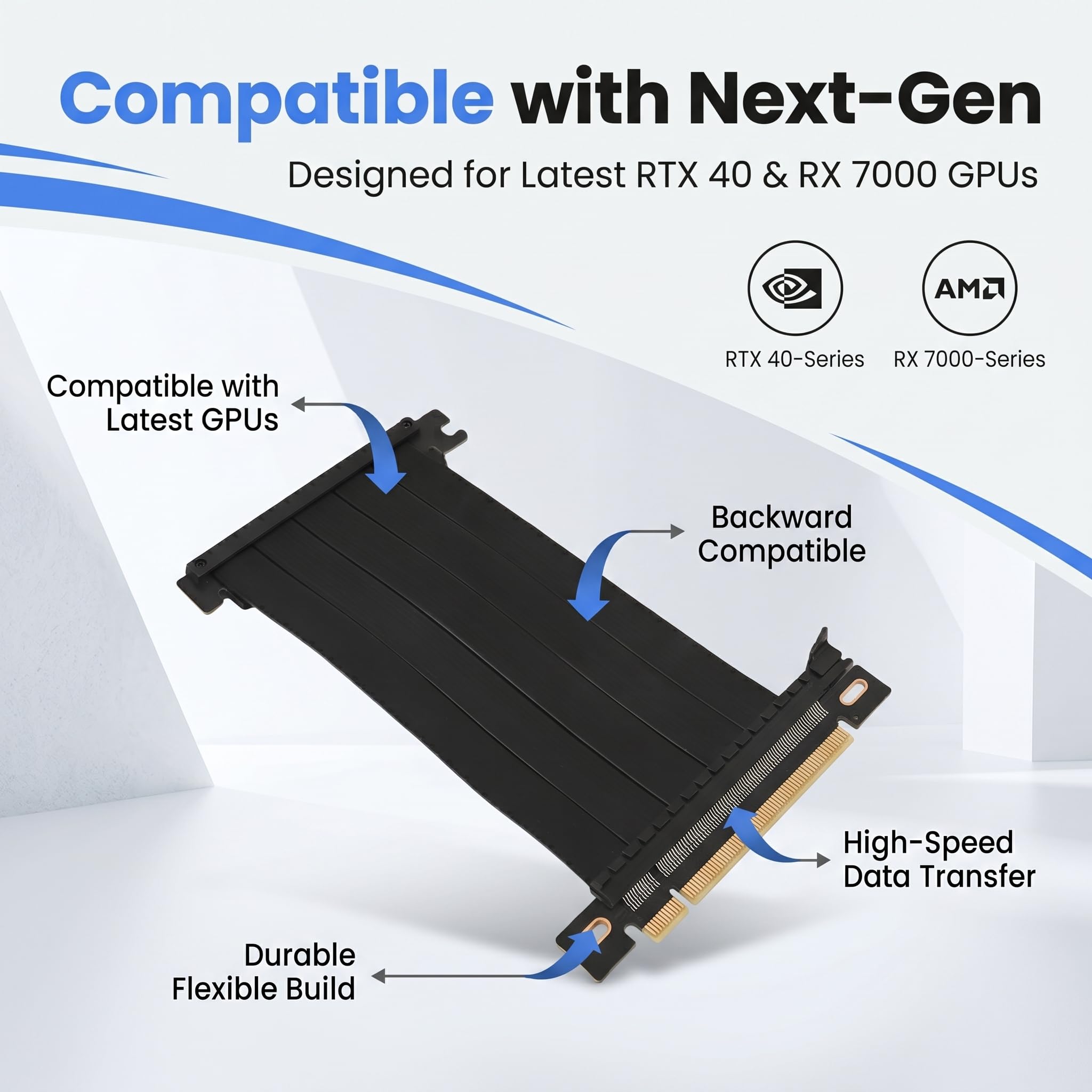 PCIE 4.0 X16 Cavo di Prolunga Flessibile Ad Alta velocità, Cavo di Prolunga VGA PCIE 4.0 Inverso a Doppia Faccia da 180 Gradi per Scheda Grafica GPU, Trasmissione 128 Gbps (Nero)