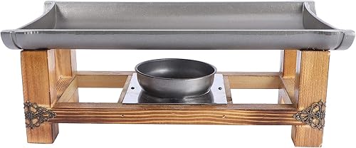 Sartén antiadherente con estante: Placa de carne chisporroteante con base de madera Plancha de hierro fundido Sartén de servidor Sartén japonesa