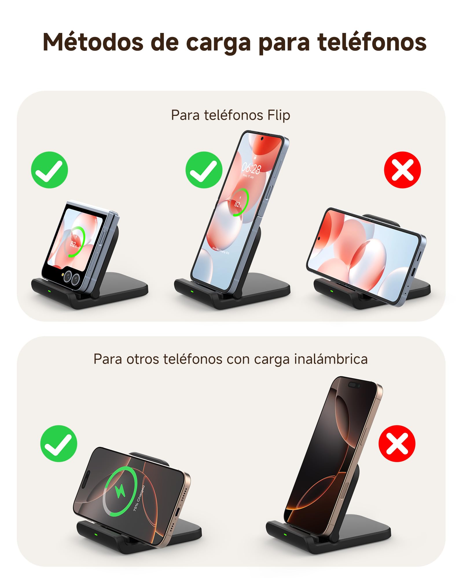 Cargador para Samsung Galaxy Z Flip 8/7/7 FE/6/5/4/3 | Cargador Inalámbrico Plegable para Galaxy Z Flip y Moto Razr 70 Ultra/70 Plus/70/60 Ultra/60/50/40, SwanScout 501S