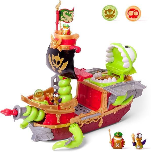 PIRATIX Kraken Ship–Barco Kraken de Piratix.Contiene 1barco Kraken,2Piratix & accesorios exclusivos,1proyectil de cañón,1tesoro exclusivo,6 tesoros dorados,1 bandera exclusiva,1espada,1ancla y1prisión - 2