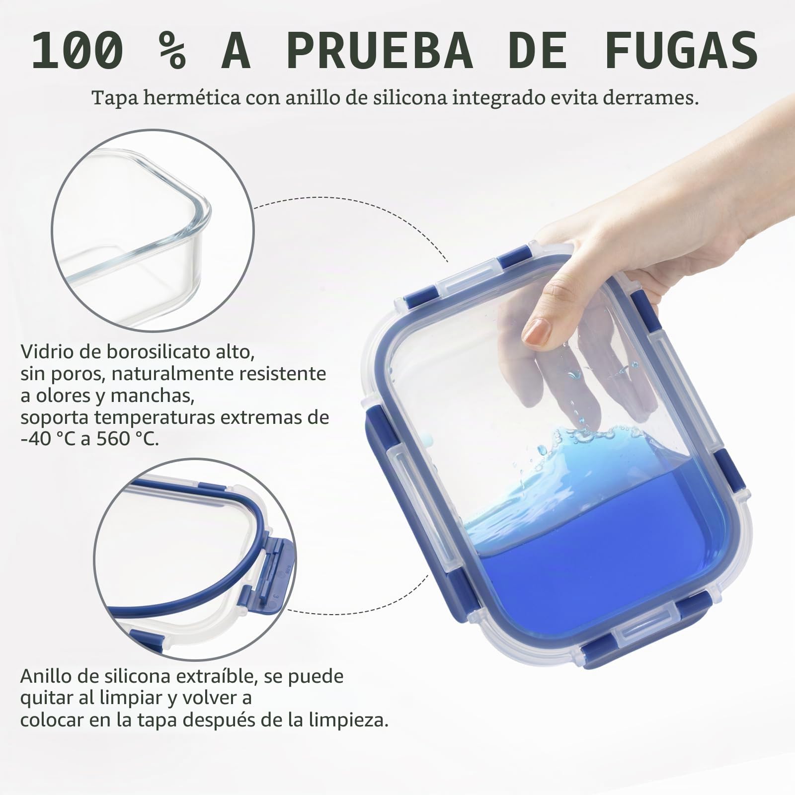 Juego de recipientes de cristal, recipientes de almacenamiento para alimentos frescos de cristal, recipientes de almacenamiento para cocina y restaurante con tapas de plástico premium, herméticos, a