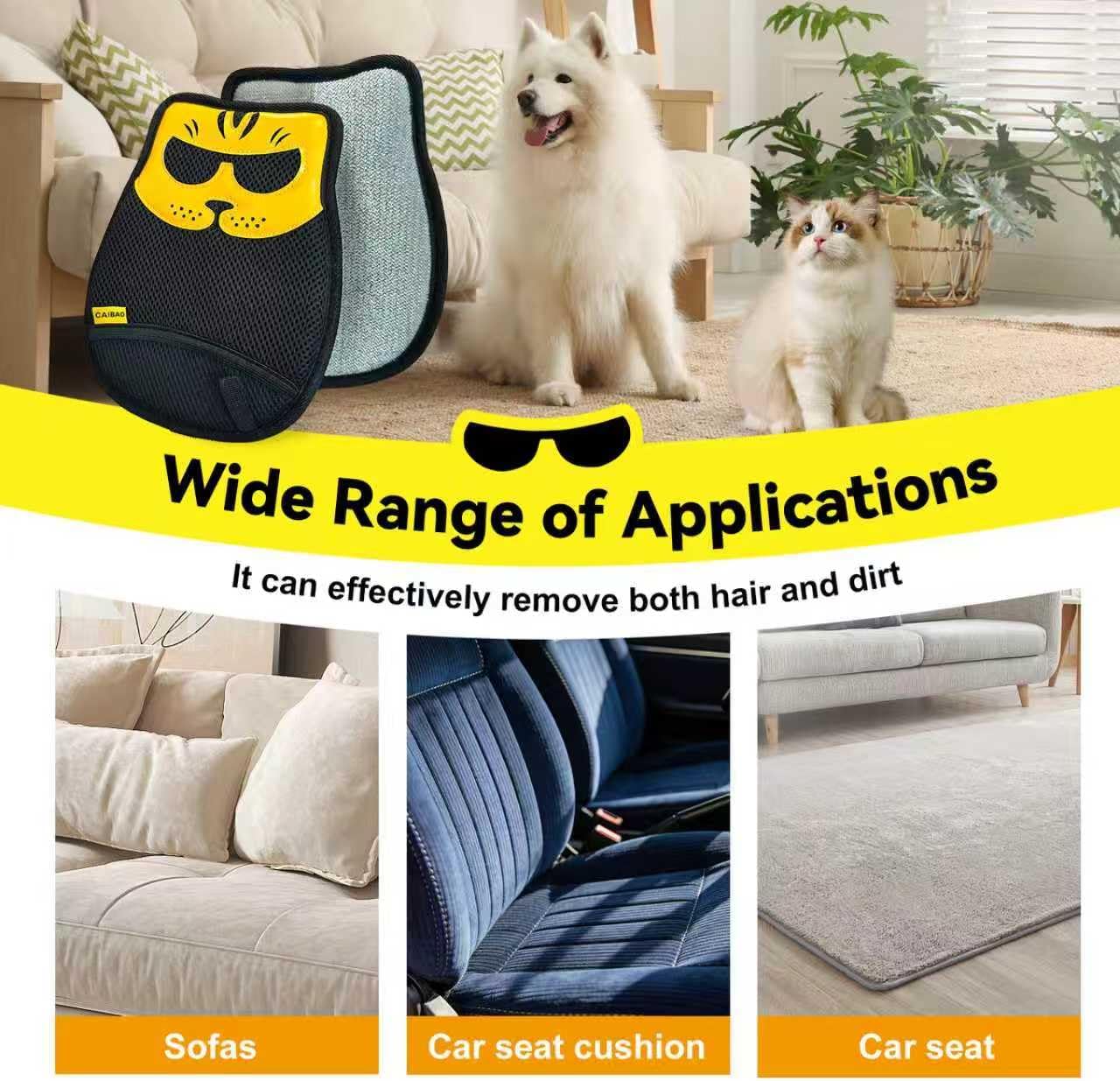 Upgraded Pet Hair Removal Glove: Static Cleaning Design Efficiently Removes Cat Dog Hair from Clothes Sofas Carpets Car Seats Reusable Fabric-Safe Suitable for Pet Owners at Home Travel