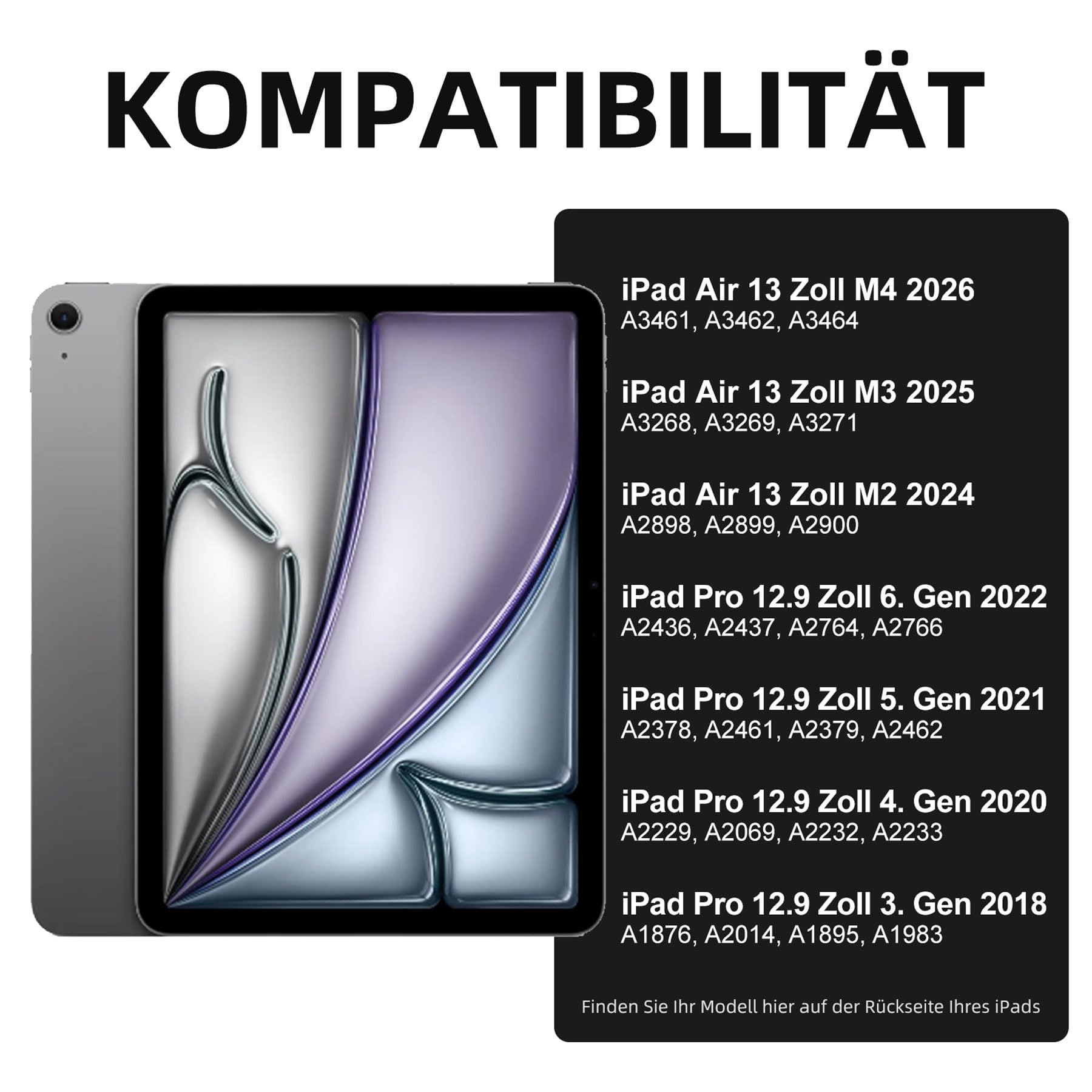 Vobafe Hülle Tastatur für iPad Air 13 Zoll M4 M3 M2 & Pro 12.9" 3/4/5/6 Gen | QWERTZ Keyboard Multi-Touch Trackpad 7 Farben Beleuchtung, Hülle mit Stifthalter für iPad Air 13 (2026/2025/2024), Schwarz