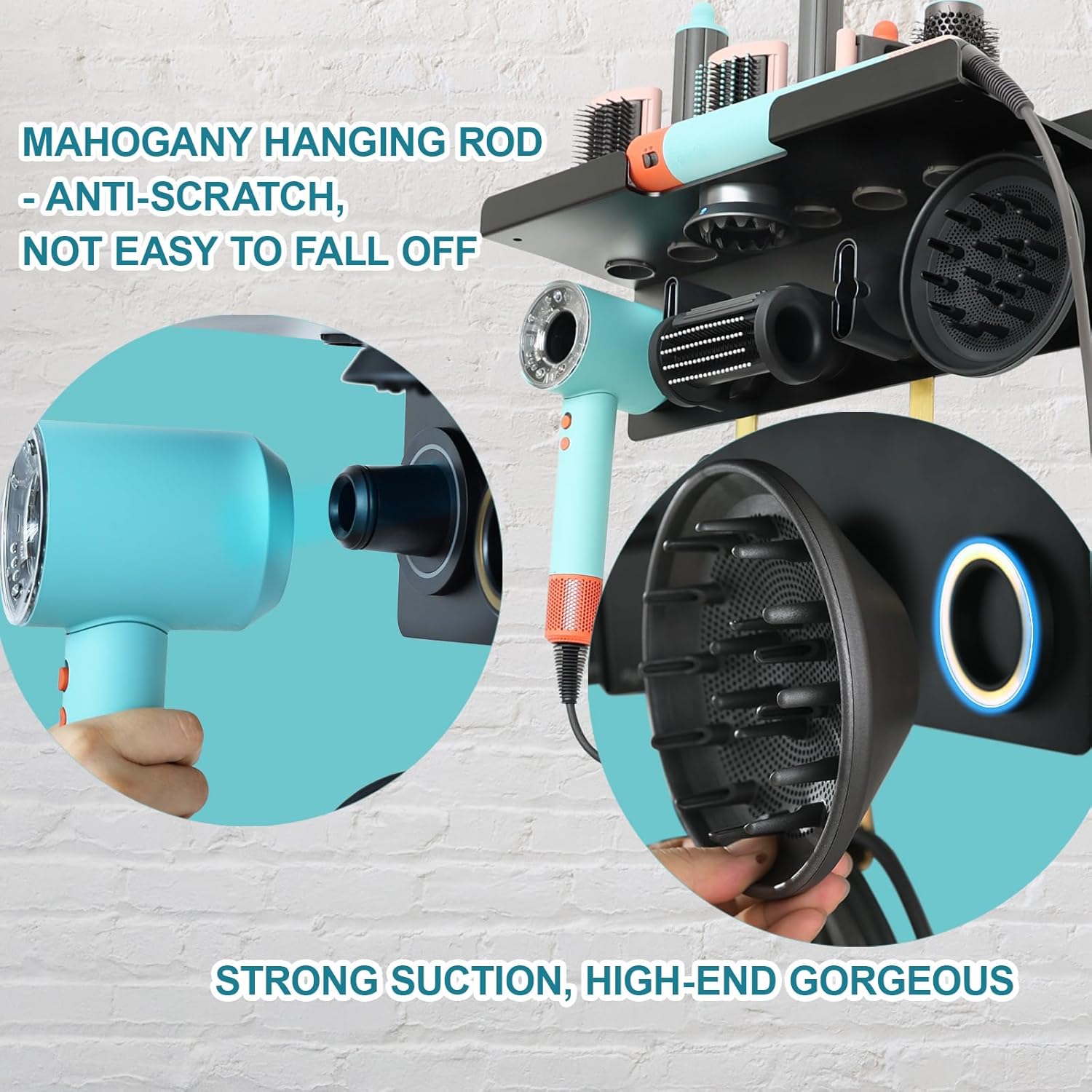 CATOOMUU Wall Mount Hair Dryer Stand Holder for Dyson Supersonic Nural Hair Dryer and Dyson Airwrap Styler, 2 in 1 Blow Dryer Accessories Organizer Storage Rack, Aluminum Alloy