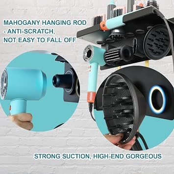 CATOOMUU 2-in-1 Wall Mount for Dyson Airwrap & Supersonic Hair Dryer | Magnetic holder with attachments organizer rack for HD16 HD15 Nural blow dryer & styler, space saving for bathroom vanity