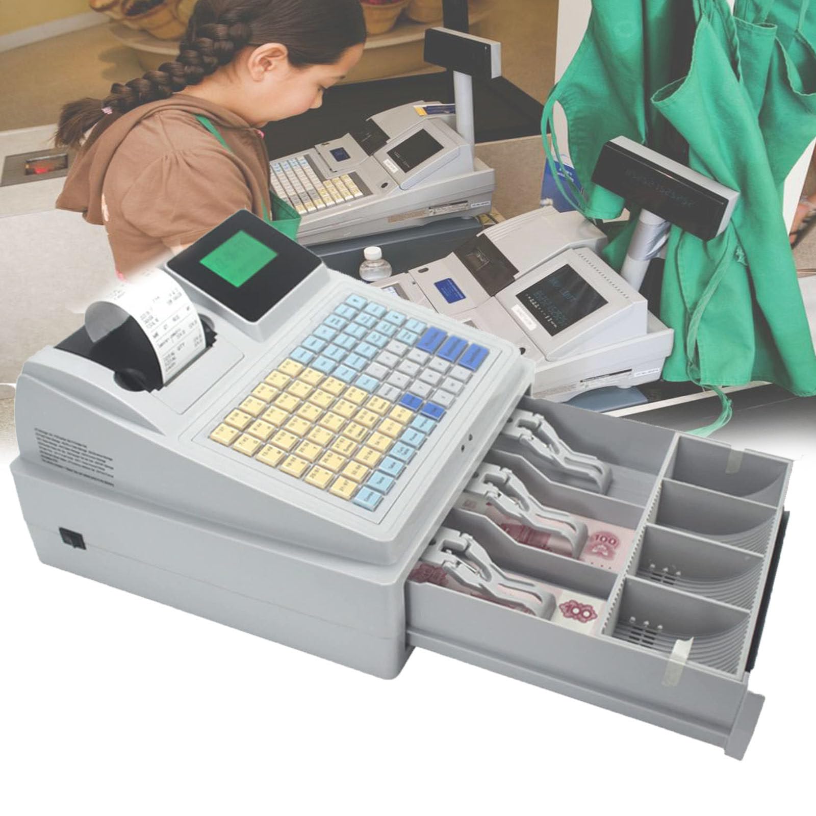 Registratore di Cassa LCD, contasoldi elettronico con Lampada di rilevamento Denaro, Sistema di Gestione della Cassa con opzioni di smistamento Bancomat, Display a Doppio Schermo