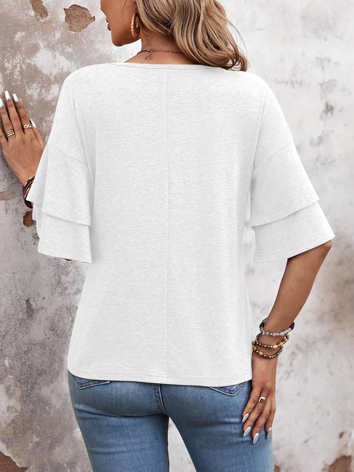 Womens Tops Henley Blouses V Neck Button Down Shirts Casual Outfit Cute Work Tees Spring Fall Summer Fashion Clothes - Image 2