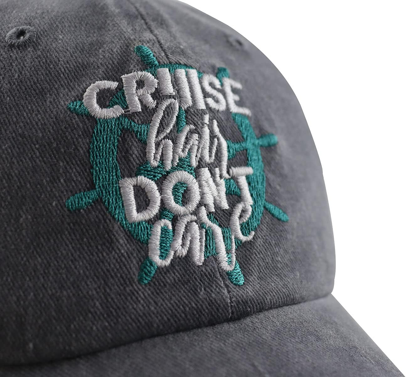 Cruise Hair Don't Care Hats for Men Women, Adjustable Embroidered Washed Vintage Cotton Denim Boat Baseball Cap - Image 3