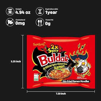 SAMYANG 2X Buldak Hot Spicy Chicken Stir Fried Ramen 4.94 oz (Pack of 5)