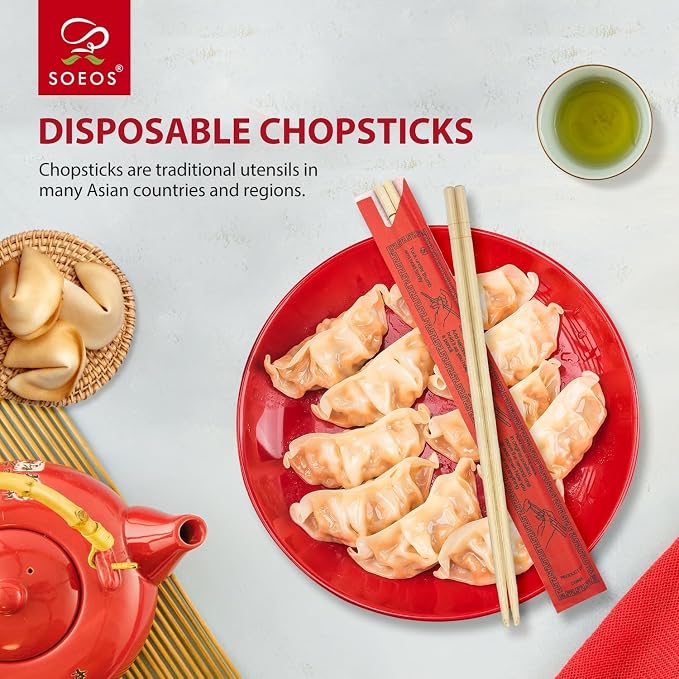 Soeos Palitos Chinos Desechables, 100 Pares, Palitos de Madera Desechables con Empaque Rojo, Palitos de Bambú Envoltorio Individual para Sushi Japonés y Platos Asiáticos, 7.6 pulgadas miniatura 3