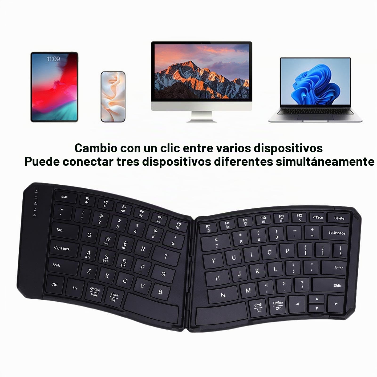 Tosuny Teclado Ergonómico Plegable, Teclado Ergonómico Dividido Bluetooth 5.0 Portable Inalámbrico con Teclas de Tijera Silenciosa, para Negocios de Viajes, Compatible con Laptop,