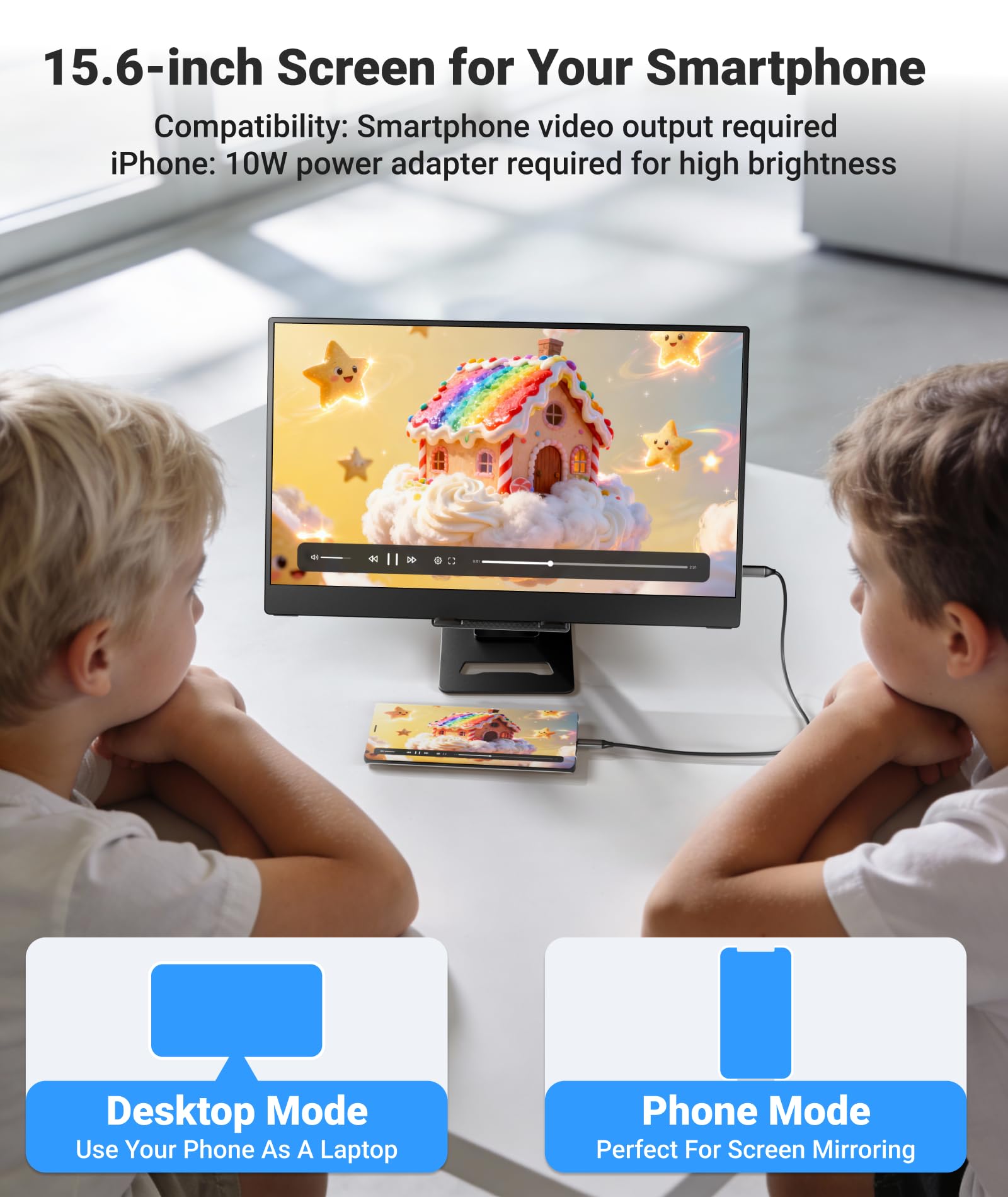 Ingnok 15.6" Portable Monitor, FHD 1080P IPS Ultra-Slim Travel Monitor with Kickstand, USB-C & Mini HDMI, External Second Screen for Laptop/PC/MacBook/Phone/Gaming Devices — view 6