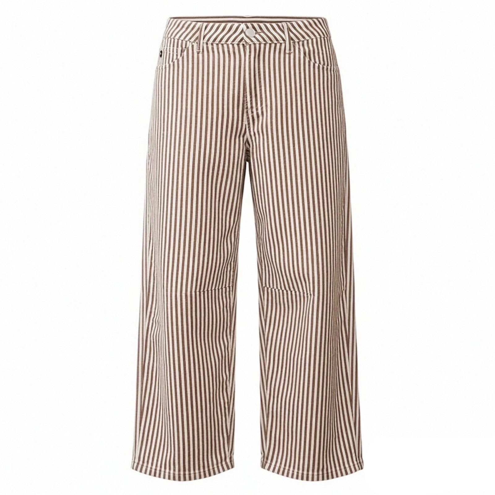 Gestreifte Jeans mit hohem Bund und weitem Bein, lässige, lockere Passform, fließender Palazzo-Stil, Sommermode