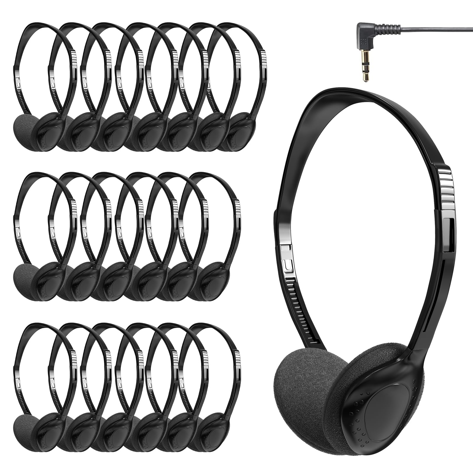 JINWAYBST 20 Pack Adjustable Classroom Library On Ear Headphones with Wire 3.5 mm Plug for Students, Kids, Adults