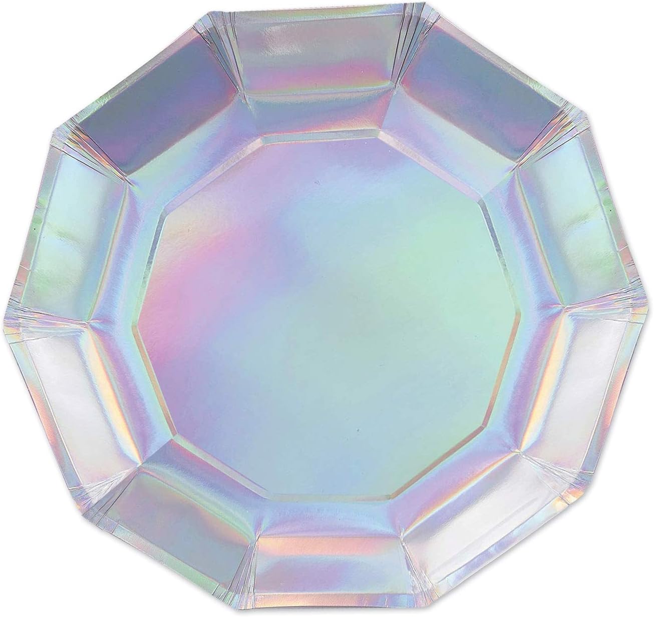 Beistle Pack of 12 Silver Iridescent Decagon Party Paper Plates 7”