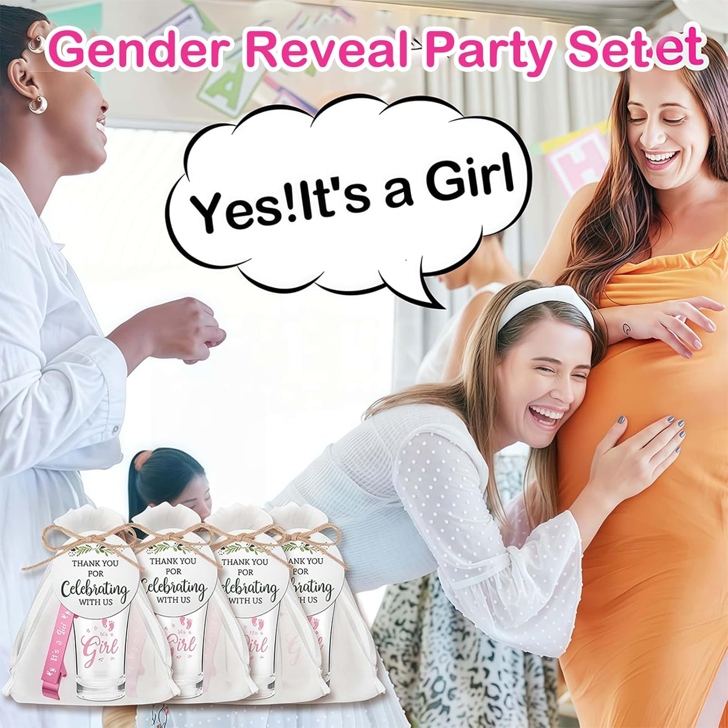 50 Set Baby Shower Favors for 50 Guests, It's a Girl Shot Glasses with Bottle Opener Keychains Floral Thank You Tags & Bags for Gender Reveal Party Baby Shower Game Prizes Guests Return Gift (Girl)