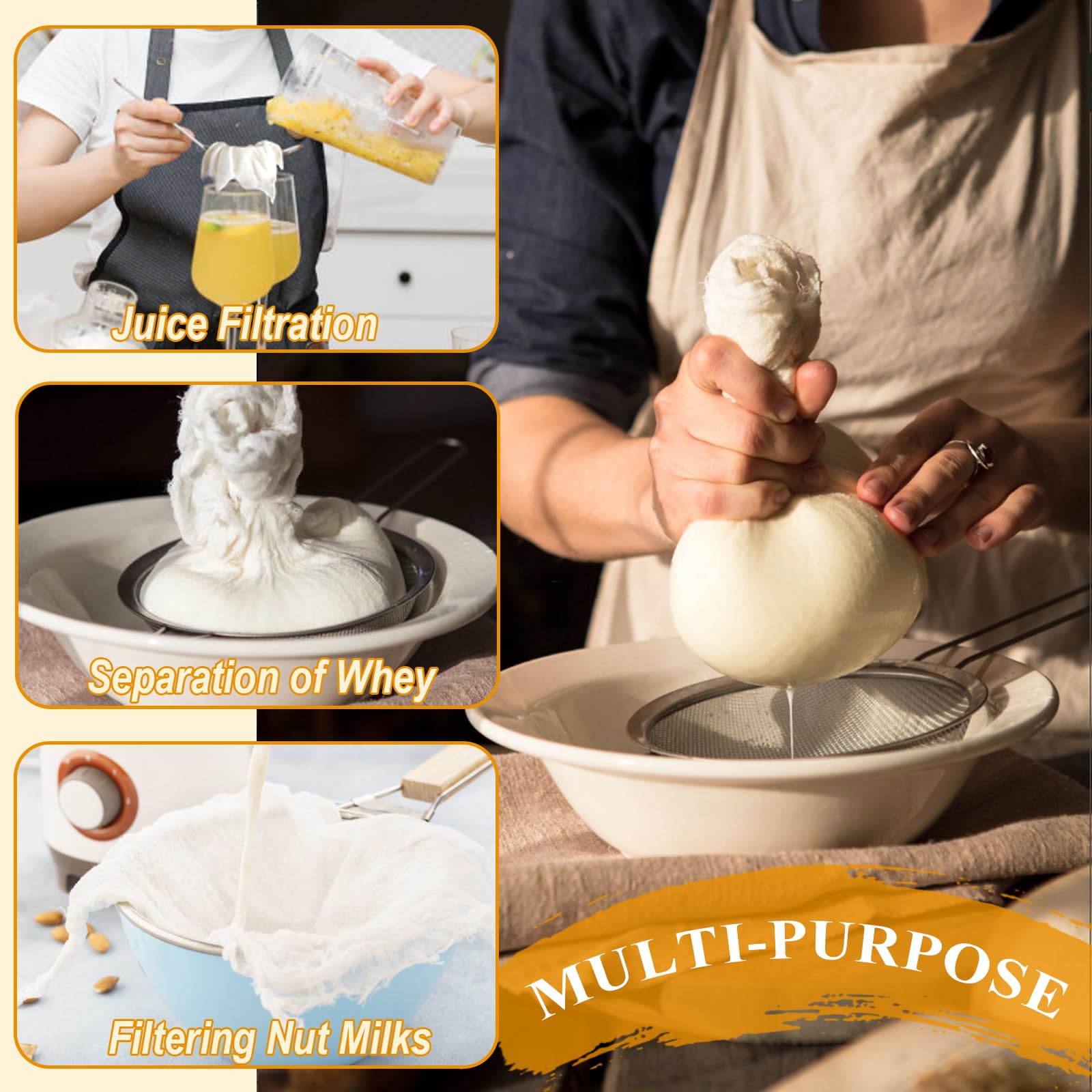 Lot De 10 Chiffons à Fromage 50 X 50 Cm En Mousseline Lavable