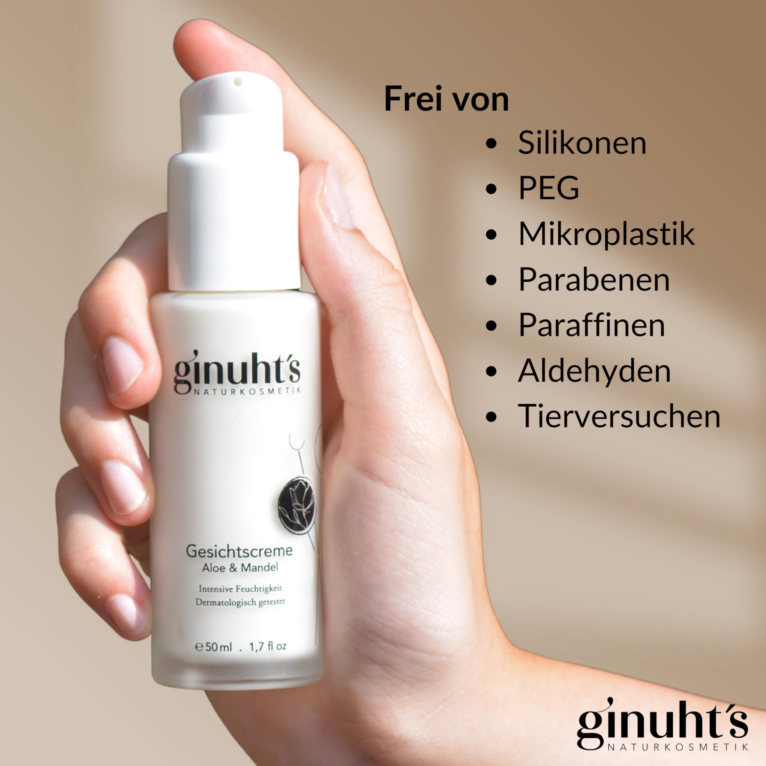 ginuht's Natural Cosmetics Face Cream 100% Organic for Intense Moisture Quick Absorbing Moisturising Cream for the Face Anti-Inflammatory Day Cream with Aloe Vera and Almond Oil (50 ml) - Image 4