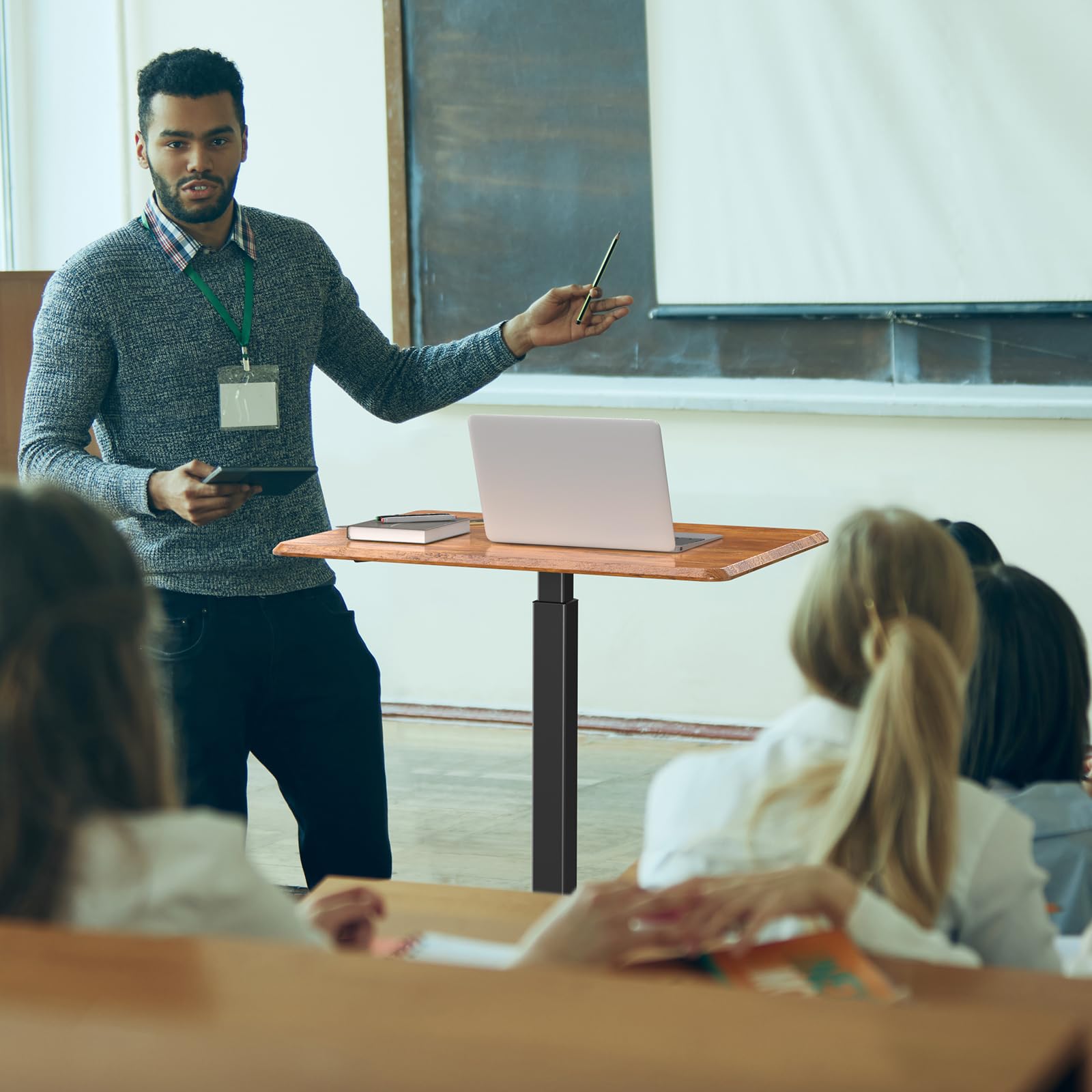 NEWBULIG Rolling Desk Adjustable Height Adjustable Small Standing Desks with Wheels Rolling Cart Laptop Portable Table Mobile Teacher — view 8