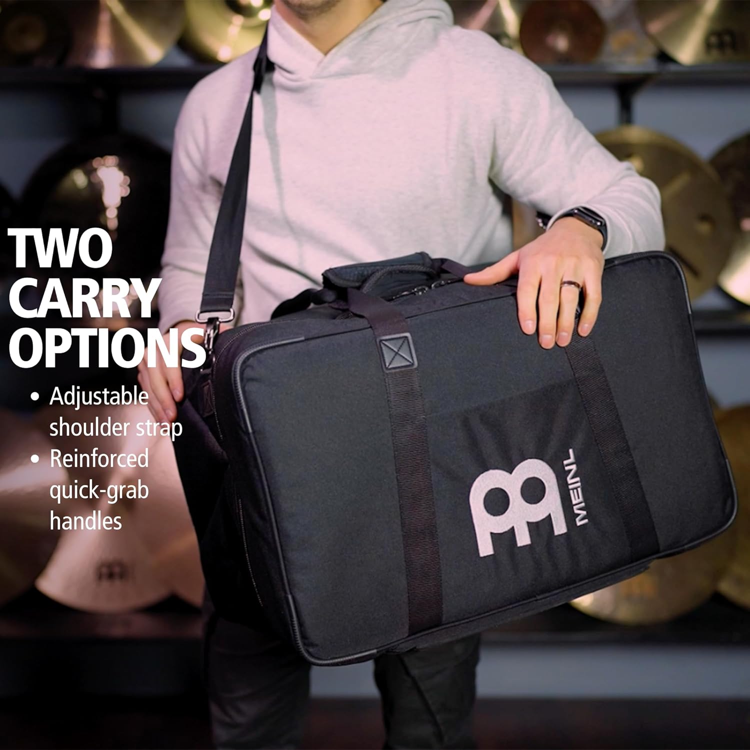 Meinl Percussion Cajon Box Drum Bag-Deluxe Professional Standard Size-Synthetic Wool Lining, Heavy Duty Padded Nylon Exterior, Shoulder Strap and Carrying Grip, Black, (MDLXCJB)