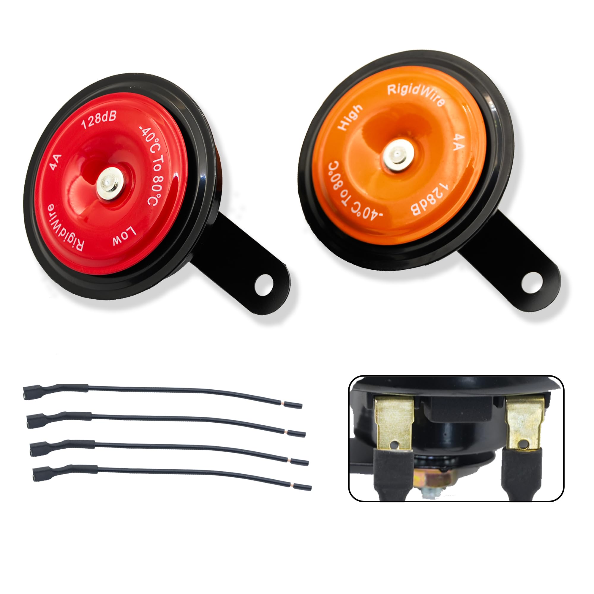 RigidWire 128dB 12V Universal Disc horn Compatible With SUVs, ATVs, Motorcycle, Off-Road Vehicle, Business Vehicle, Trucks, Boats High Low Electric Horn