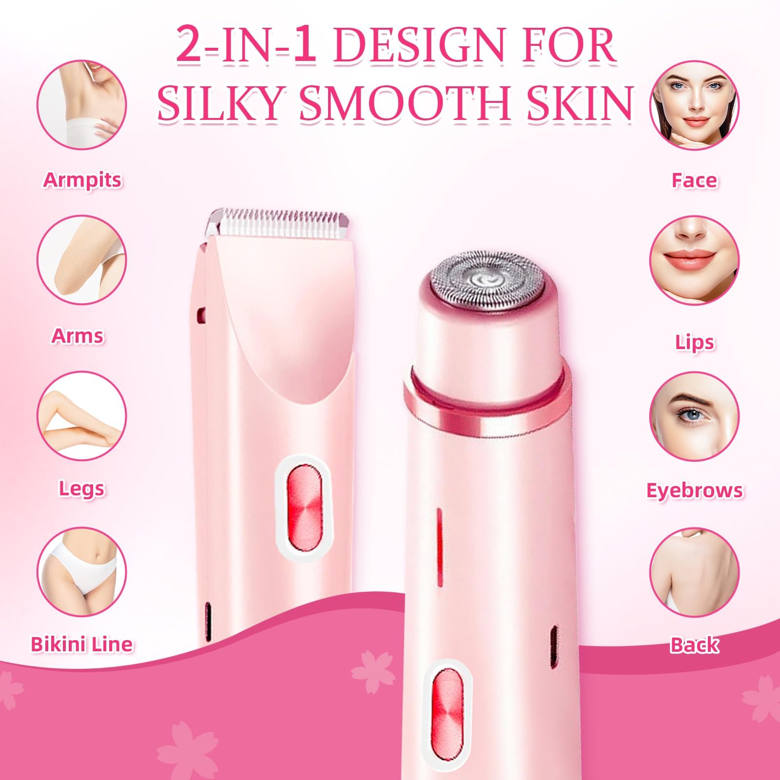 Rasoio elettrico da donna 2 in 1 e trimmer, Rasoio Intimo Donna a Secco Bagnato Damen Rasierer, Senza fili, Impermeabile, Ricaricabile, Indolore Rasoio Parti Intime per Bikini, Ascelle, Braccio(Blu)