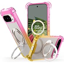 for Google Pixel 9 Pro XL/10 Pro XL Slim Case Women | Luxury Clear Cover with Rotating Kickstand, MagSafe-Compatible Protection - Rose Gold Gradient