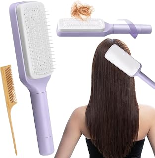 Self Cleaning Hair Brush with Rat Tail Comb, Retractable Hair Brush for Women Easy Hair Removal
