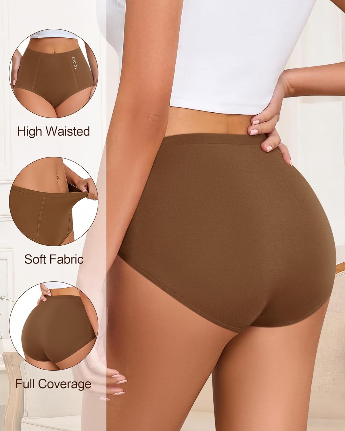 Women's Underwear Cotton High Waisted Briefs 5 Pack, Soft Breathable Full Coverage Ladies Panties S-XXL - Image 4
