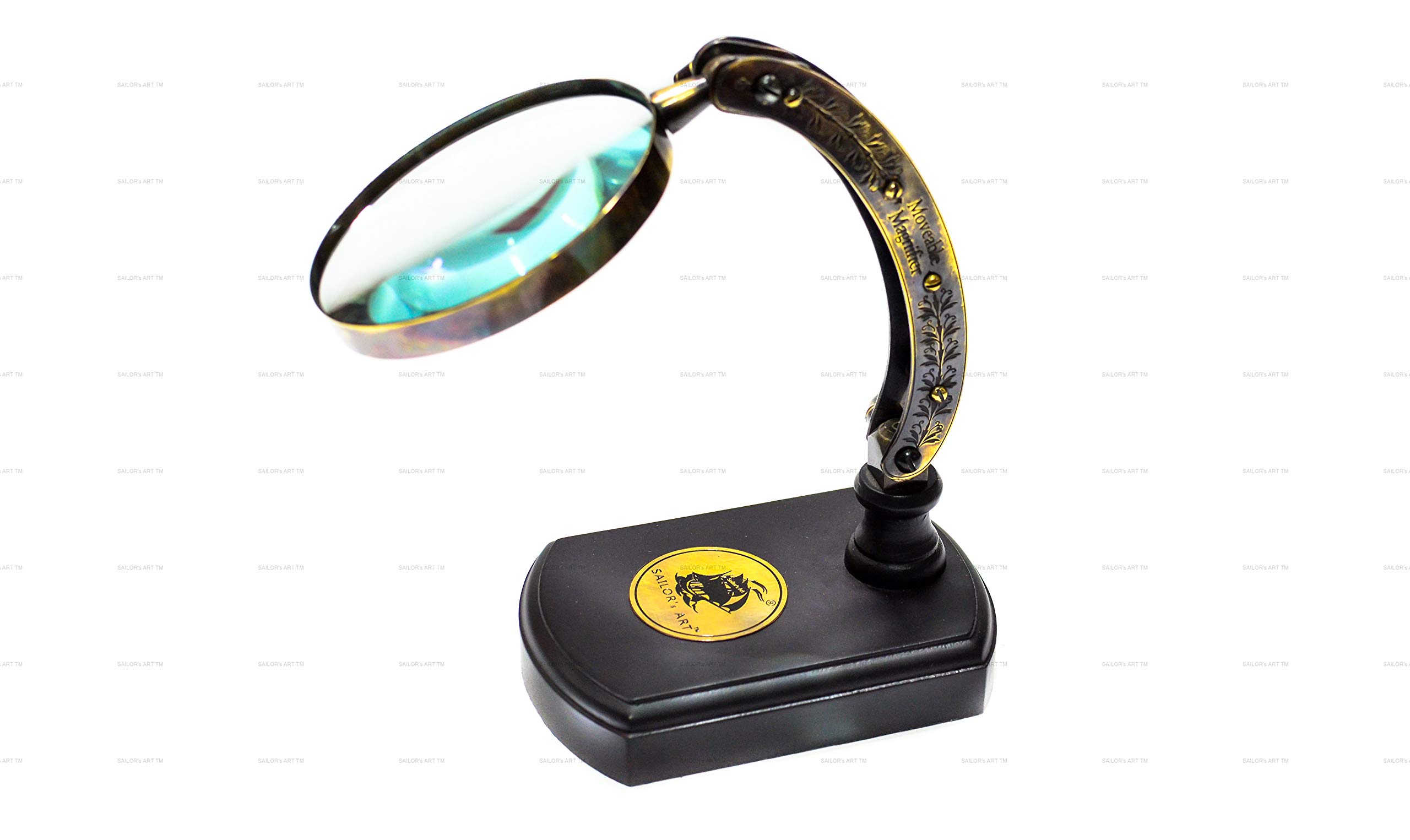 Sailor's Art Antique Brass WATTS & SONS Foldable Table Magnifying Glass- Hands Free Magnifying Glass Home Decor Office Table Decorative Design
