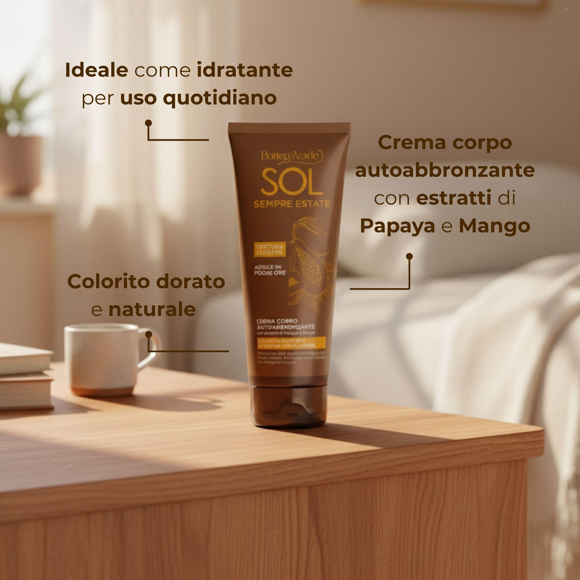 Crema Autoabbronzante Corpo Bottega Verde 200 ml con Estratti di Papaya e Mango