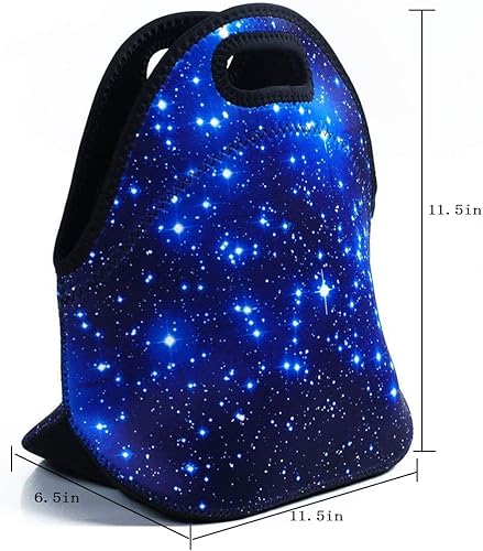 Miniatura 2 de LOVAC Loncheras de neopreno, bolsa de almuerzo reutilizable, bolsa de almuerzo duradera e impermeable, aislada, suave y ligera (Estrellas Azules)