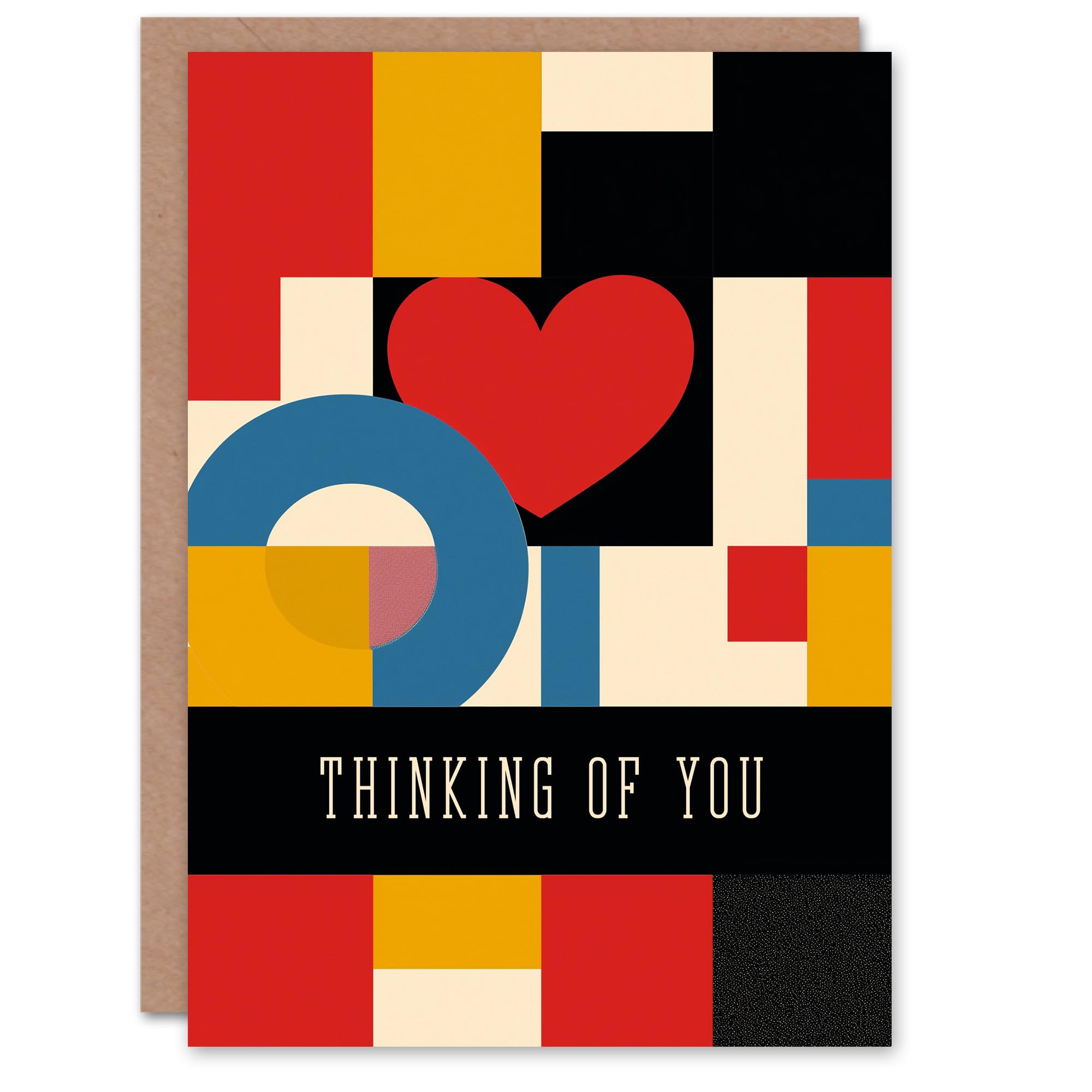 Artery8 Get Well Card Love Heart Bold Geometric De Stijl Design For Her Gran Sister Niece Daughter Wife Woman Greeting Card