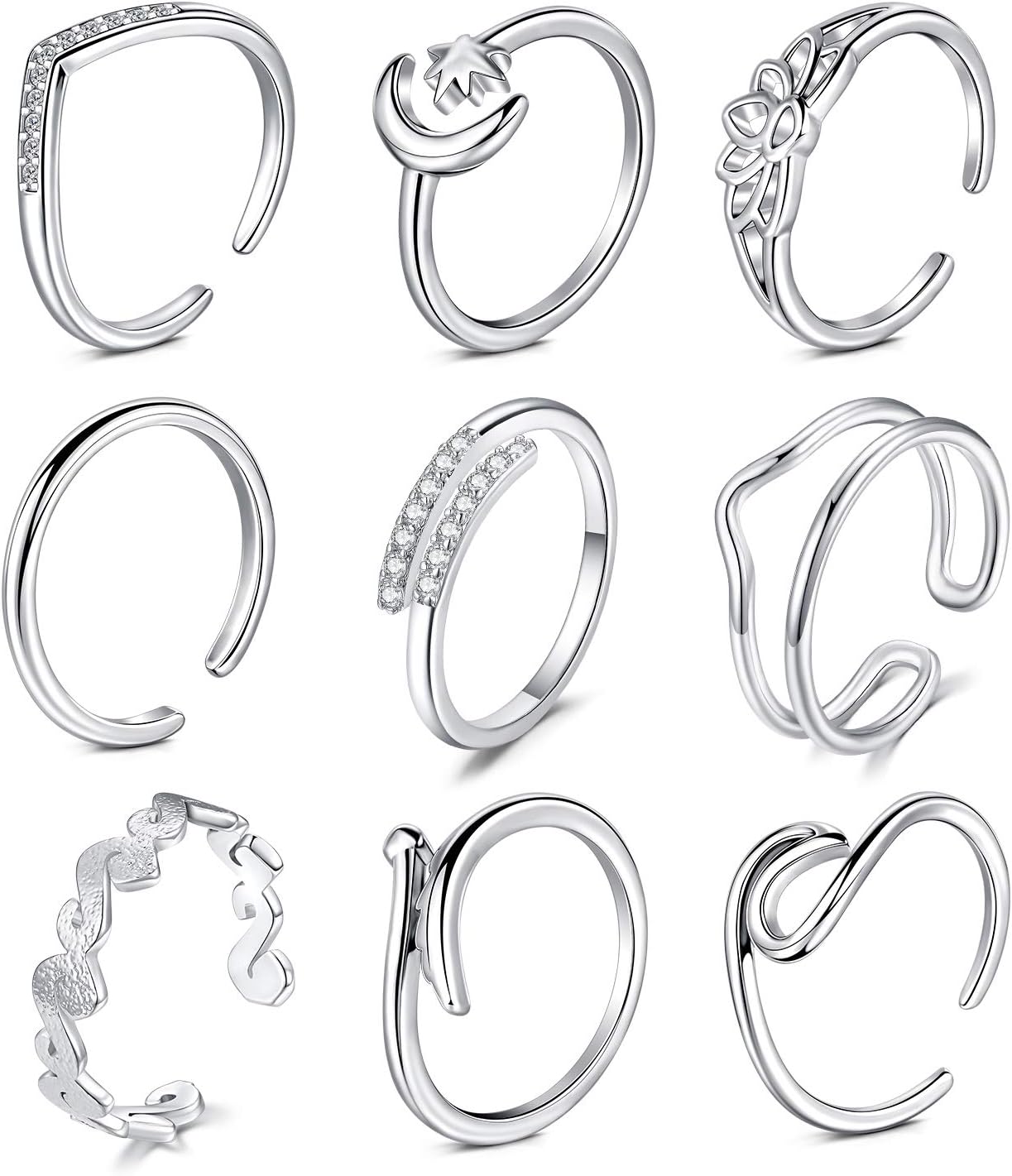 D.BellaAdjustable Toe Rings for Women Summer Beach Hypoallergenic Open Toe Ring Finger Tail Ring Set Foot Jewelry