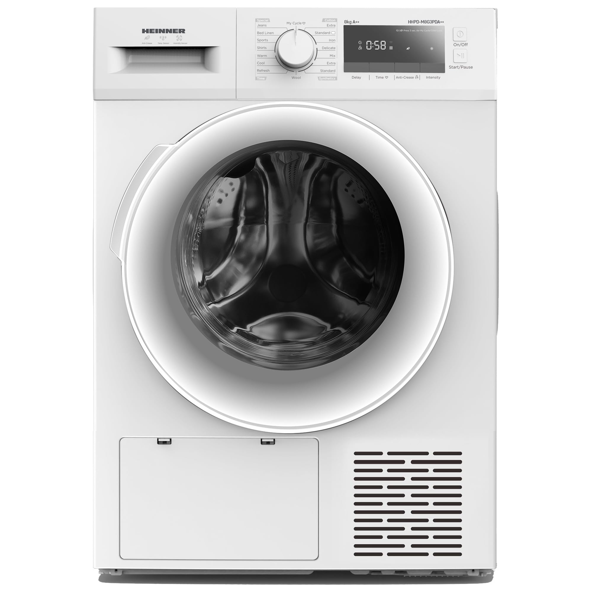 HHPD-M8G3PDA++ Warmtepompdroger – 8 kg Droogcapaciteit, Energieklasse A++, Sensor-gestuurd Drogen voor Optimale Resultaten, Meerdere Droogprogramma’s, Weiß, 5 Jahre Garantie