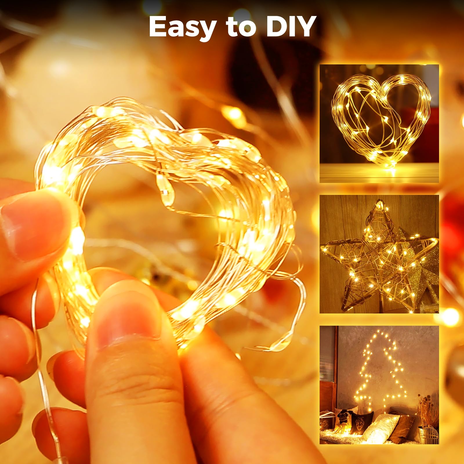 btfarm 10 Paquete Luces Led Pilas con Temporizador, 2M 20LED Cadena de Guirnalda Luces, Alambre Cobre Impermeable Luces de Hadas, Decoración de Interior Navidad Arbol Boda Habitacion Bodas Botellas