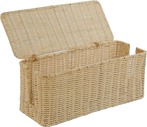 Miniatura 1 de PEMAR Caja de gestión de cables de mimbre de ratán natural, organizador de cables, 2 ranuras abiertas, organizador de cables debajo del escritorio,
