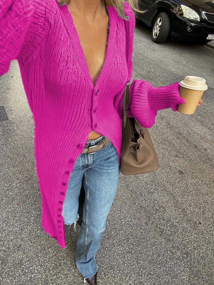 Women's 2025 Trendy V-Neck Button Down Long Cardigans, Chunky Knit Fall Maxi Coat Sweater Dress - Image 2