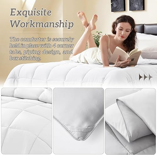 Miniatura 3 de Homelike Moment Edredón ligero King con pestañas en las esquinas, edredón reversible para todas las estaciones, color blancogris claro