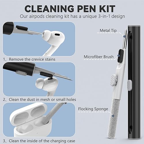 Miniatura 5 de Ljusmicker Funda protectora de silicona suave con kit de limpieza para Apple AirPods Pro de 2 y 1 generación, para mujeres y hombres, funda con tapa