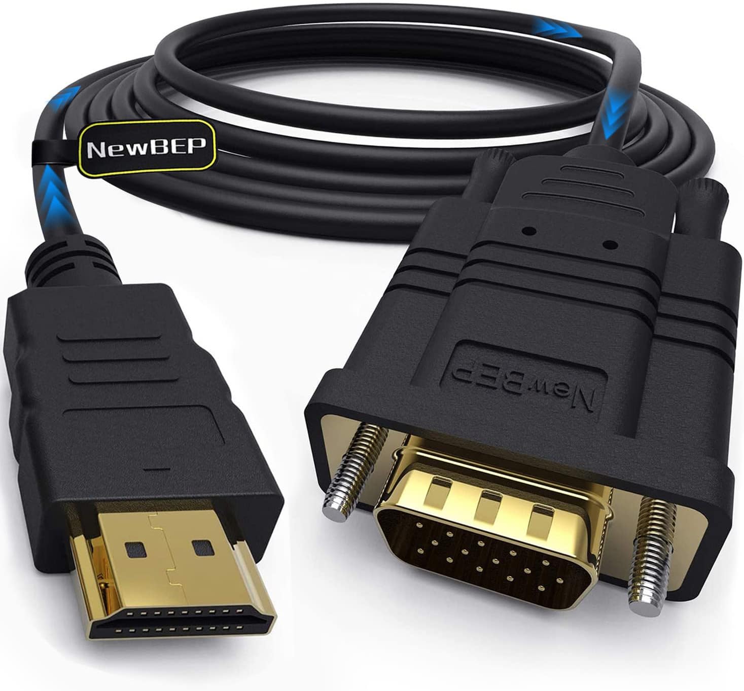 NewBEP HDMI to VGA Adapter Cable, 6ft/1.8m Gold-Plated 1080P Male Active Video Converter Cord Support Notebook PC DVD Player Laptop TV Projector Monitor Etc